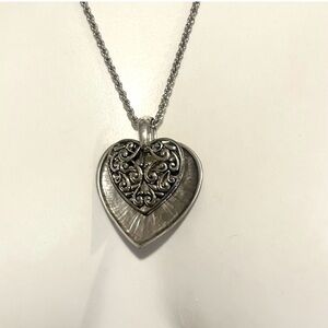Vintage Brighton Valentines Day Double Heart Pendant Silver Rope Chain Necklace